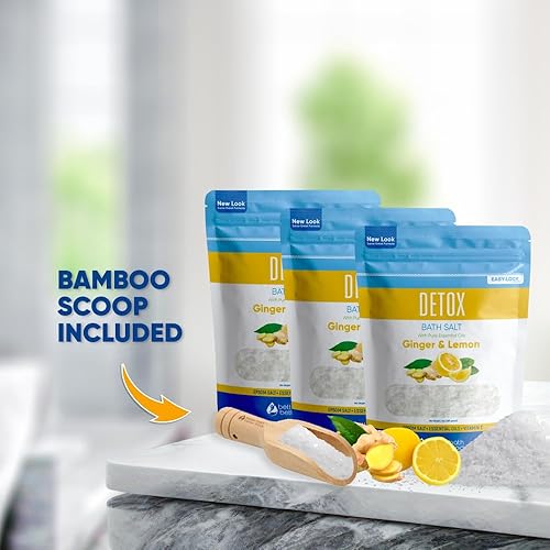 Miniatura 10 de Sales de epsom para baño desintoxicante, enjuague de aceites esenciales de jengibre y limón más vitamina C, 100% natural, sin perfumes, sin