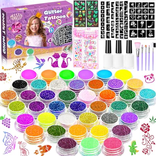 FAMKEEP Kit de Tatouage à Paillettes Enfant,42 Couleurs Tatouage Temporaire à Paillettes,223...