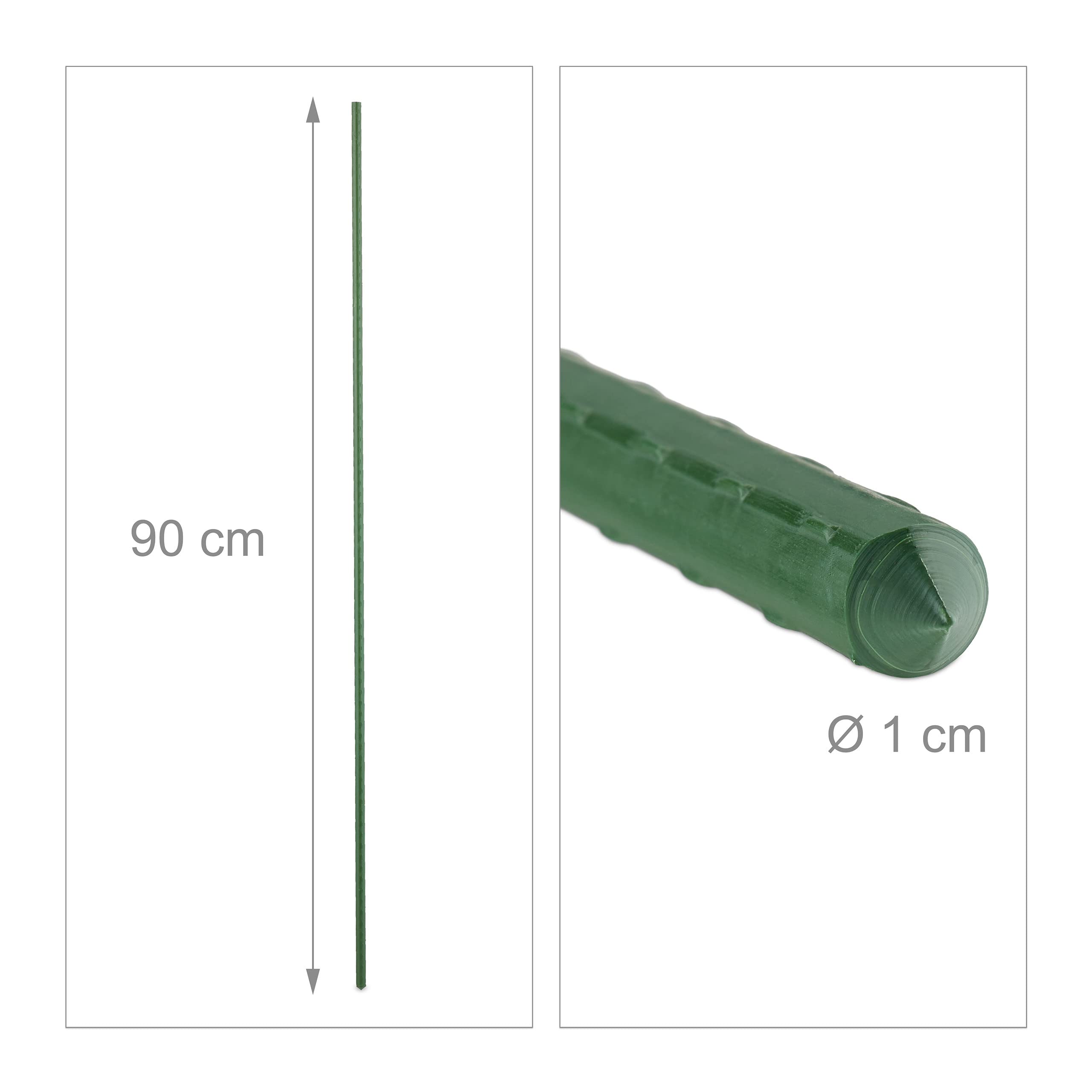 Relaxdays Cañas Plantas, Set 10 Uds., 90 cm, 10 mm Ø, Soporte Tomateras, Acero Plastificado, Palos Jardín, Verde Oscuro
