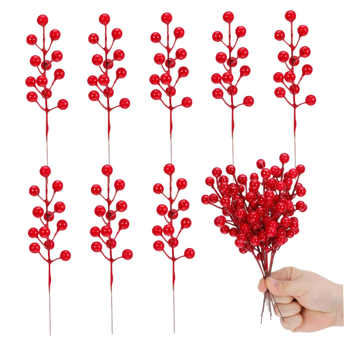 Baies artificielles rouges en mousse lot de 10 tiges flexibles réutilisables Noël
