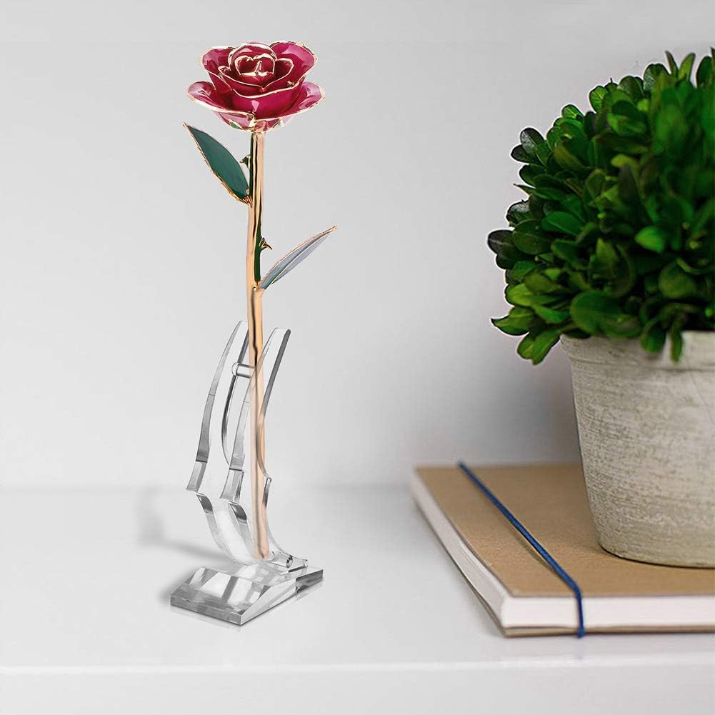 24K Gold Rose, Permanent Long-Stem Gold Dipped Rose Female Girlfriend Wife Spouse and Mother, Romantic Flower Christmas Anniversary and Valentine's Day