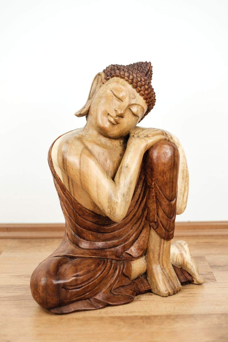 Livasia Bouddha en Bois de Bali, Statue bouddhique, Sculpture en Bois Massif, Durable et Fait Main (50 cm)