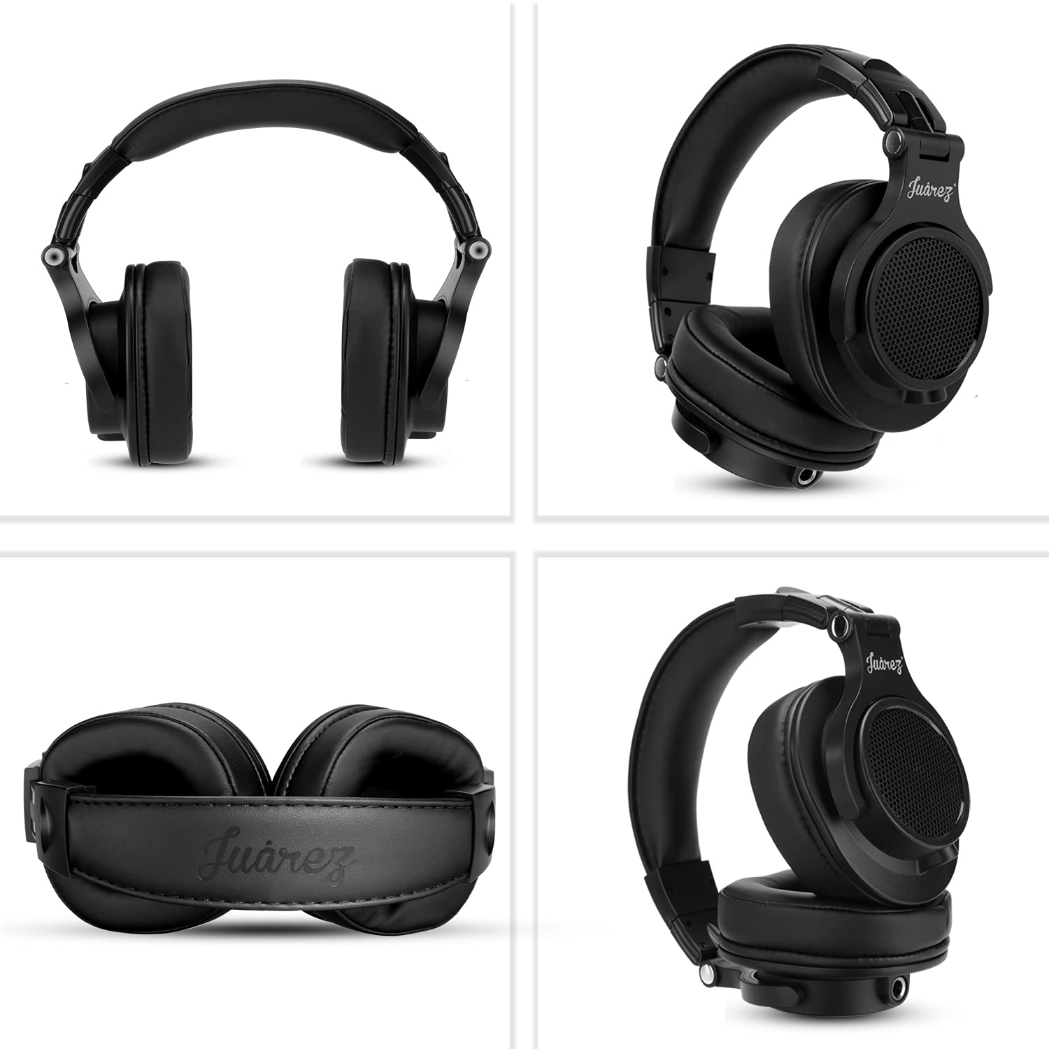 Juarez JRDJ400 Casque DJ filaire avec micro - Pilotes en néodyme de 40 mm, double jack 3,5 mm/6,35 mm, design pliable, câble enroulé et droit, Shareport, isolation du bruit, noir