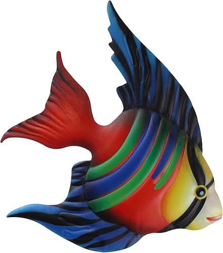 Cabilock Estatua de sirena de pez de hierro para colgar al aire libre, decoración de pared al aire libre, decoración de pared de animales de hierro