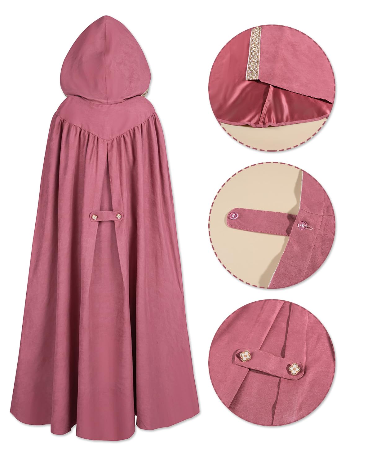 Fiamll Mittelalter Umhang Damen Kapuze Mantel mit Manschette Einfarbige Trenchcoat Renaissance Vampir Umhang Cape Halloween Kostüm