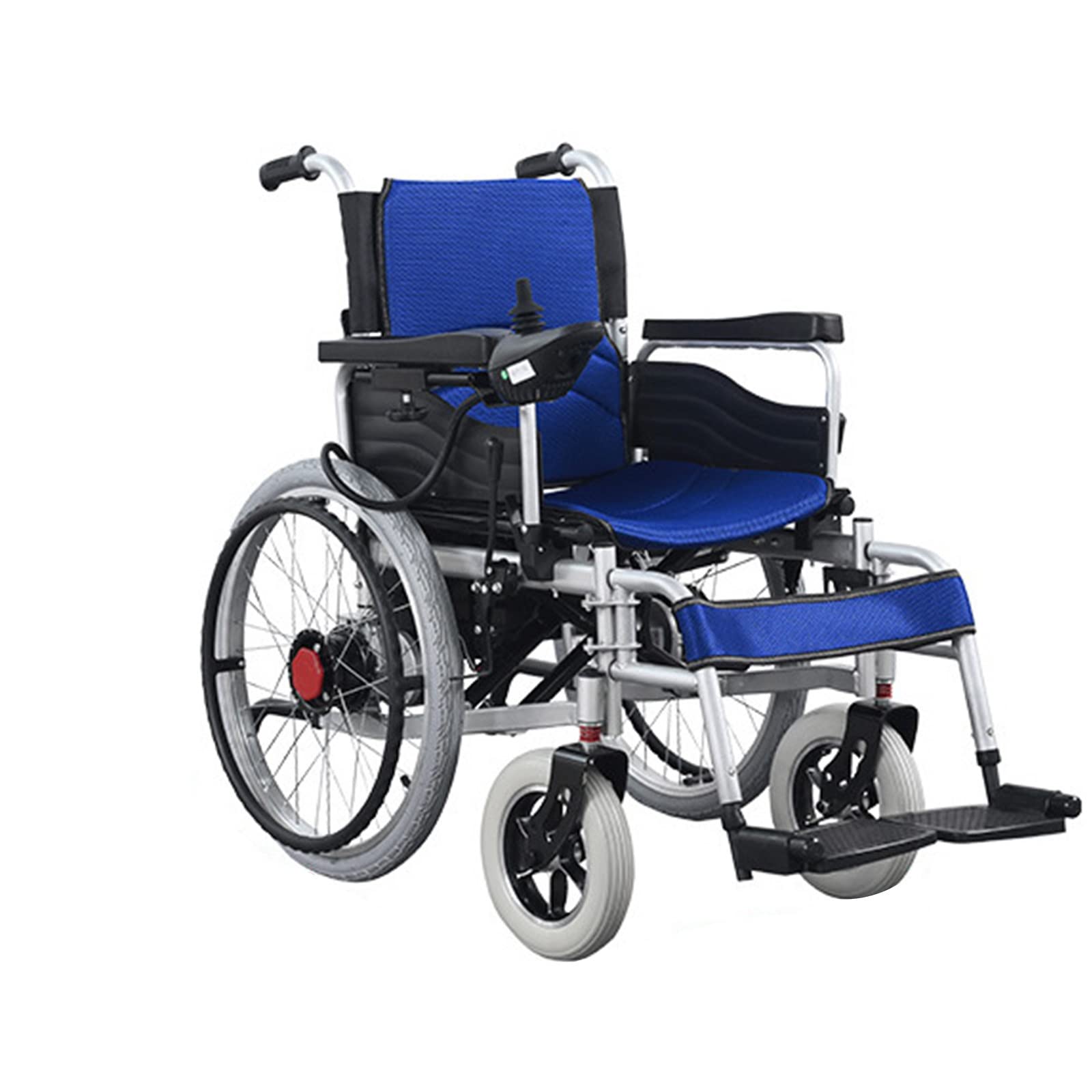 Sedia a rotelle Portatile Pieghevole alla Moda con Doppio Motore da 500 W, Doppia Batteria da 24 V, Sedia a rotelle da Trasporto per Anziani, Blu