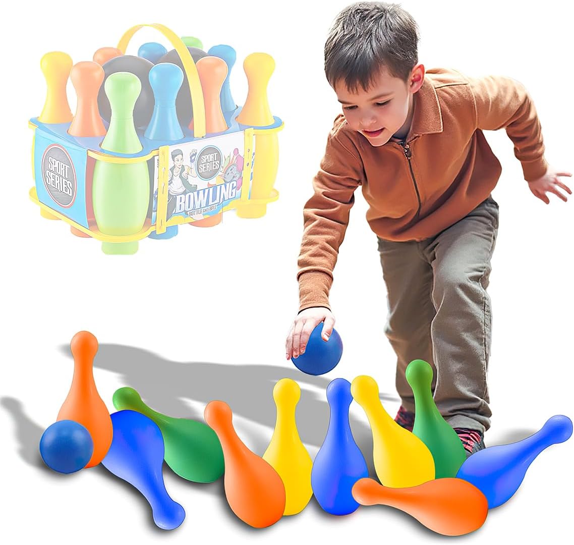 Kids and Adult Large Bowling Play Set indoor/outdoor sports Deluxe for Children Children's 12 Pieces Toy Bowling Set Party Gifts 10 Pins, 2 Bowling Balls for Boys and Girls Toddler