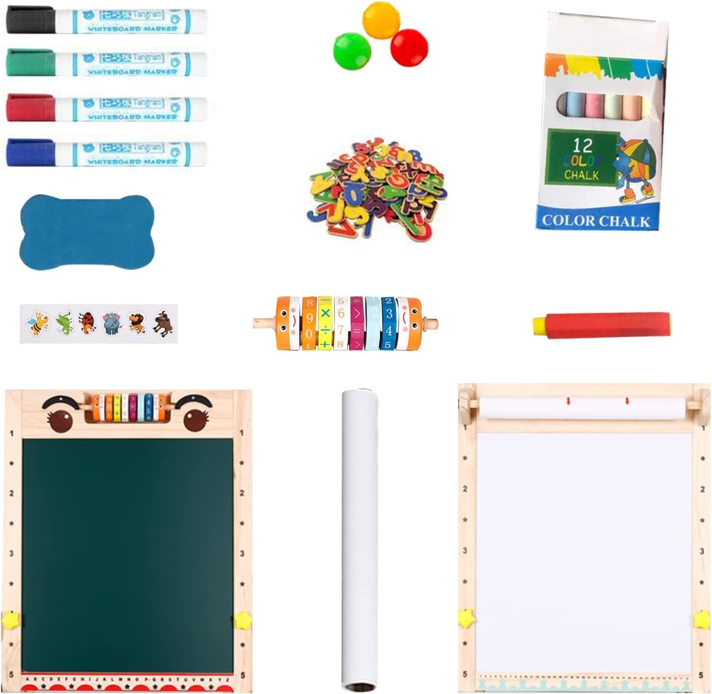 Lavagna per Bambini,Cavalletto Pittura a Doppia Faccia,Lavagna Magnetica con Rotolo di Carta,Giocattolo Educativo 3+ Anni,Lavagna da Gioco in Legno e Lavagna Bianca per Ragazzi e Ragazze