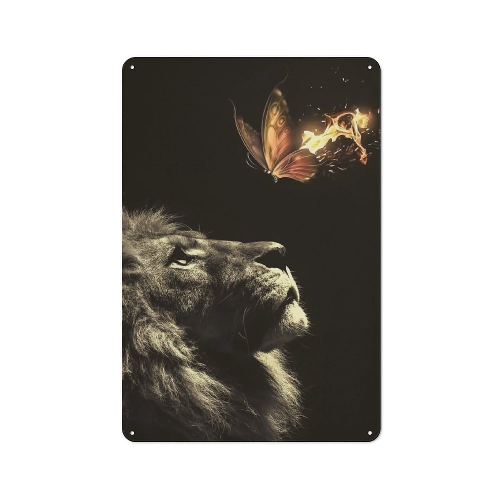 Junmoney Lion Burning Butterfly Workshop Style Tin Sign 30X20cm, Garage Wall Decor For Tool Room, Garage, Studio Or Home Bar