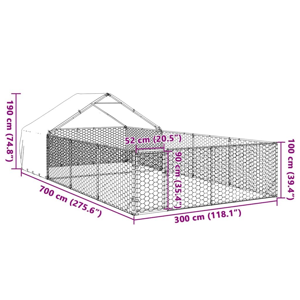 Brokky 3329244 Cuccia per Cani da Esterno con Recinto 7x3x1,9m Acciaio Zincato Recinto per Cani da Giardino,Gabbia per Conigli,Recinto per Animali Domestici,Gatti,Cuccioli,Porte con Chiavistello e Par