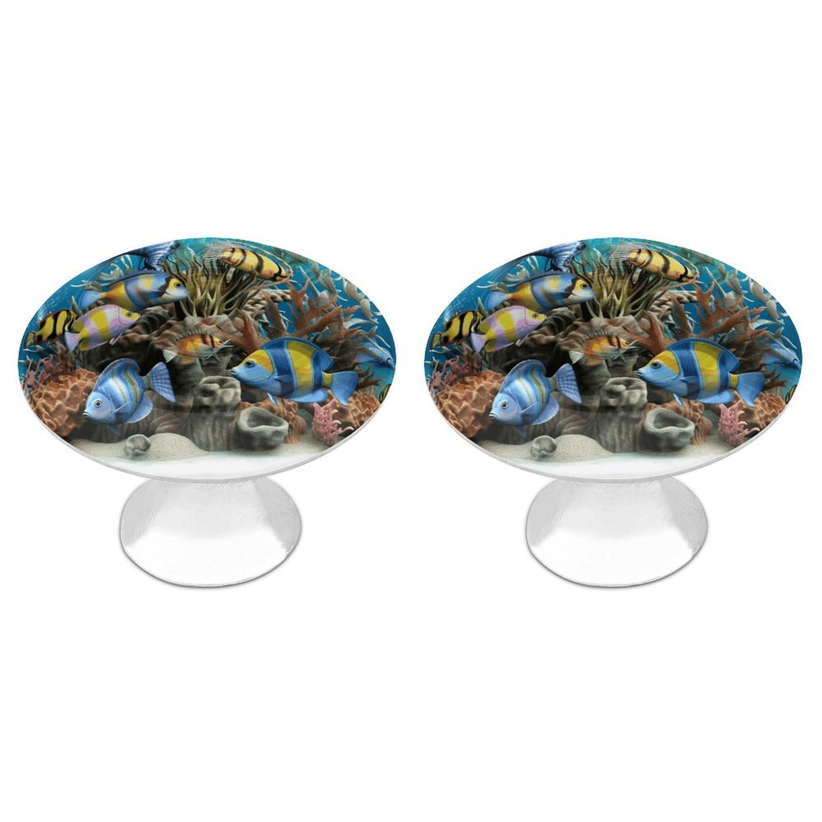 QMNLKH 3D Ocean Fish Cabinet Knobs for Home, Round Drawer Pulls for Kitchen, Personalized Cupboard Handles with Screw, Fashion Dresser Knobs for Office, Drawer Handles, 2 Packs