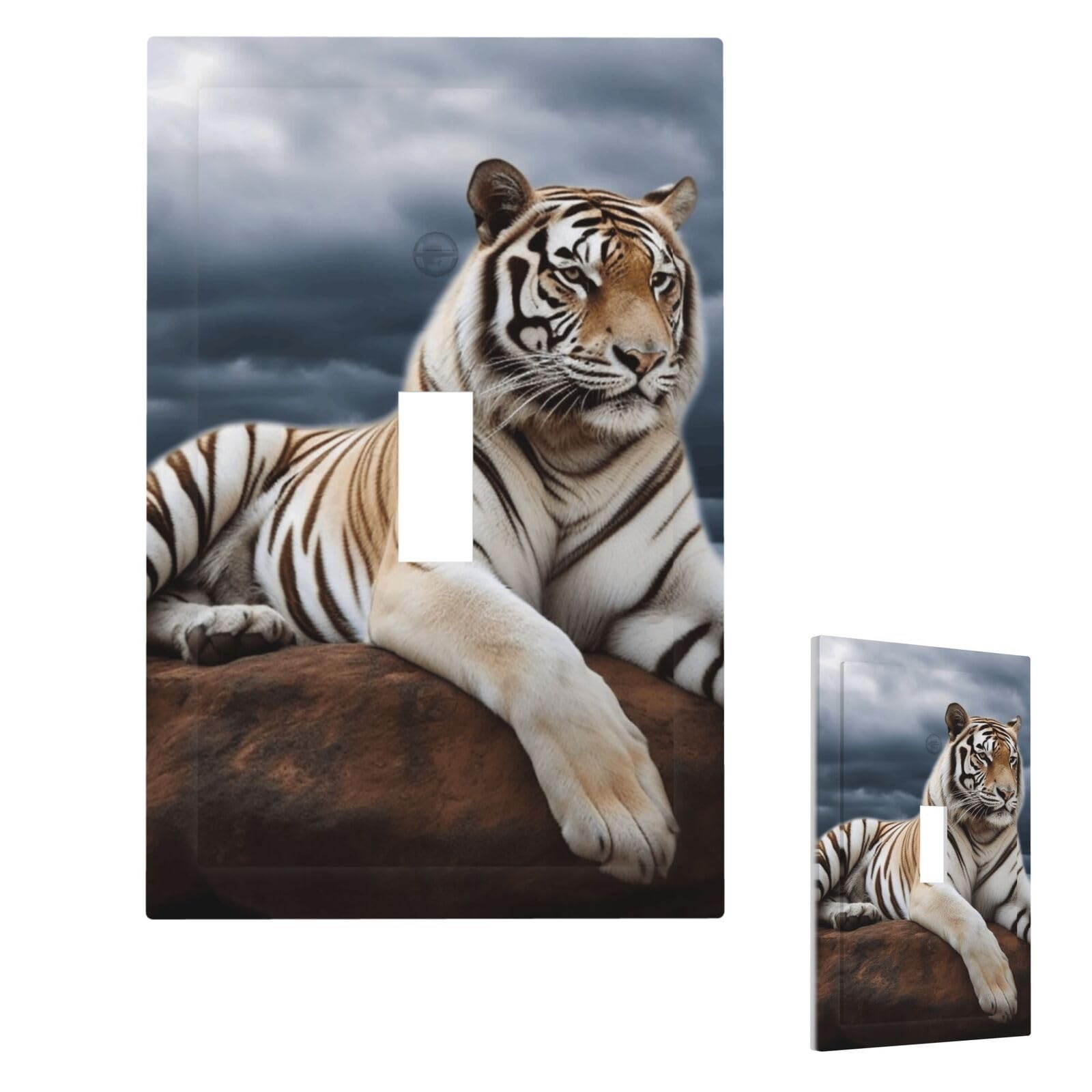 Aceprints Single Toggle Majestic Tiger Resting On A Rock With Cloudy Sky Wall Plate Cover Modern Decorative Light Switch Cover Unbreakable Receptacle Outlet Covers For Living Room Bedroom Decor