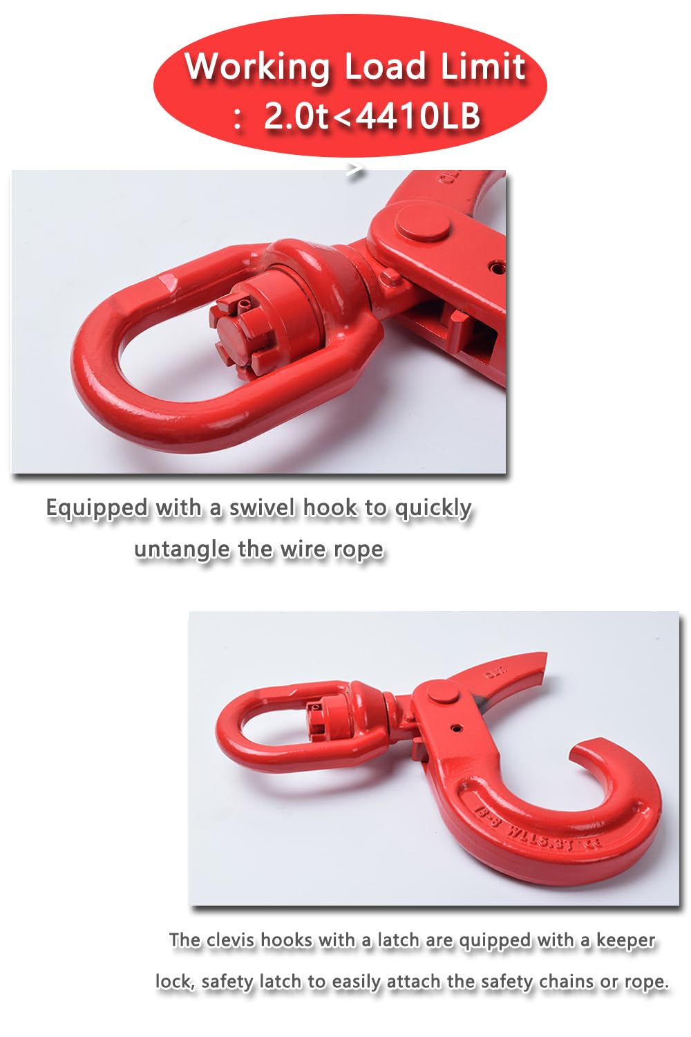Heavy Duty Swivel Lifting Hook - 2 Ton Capacity -3