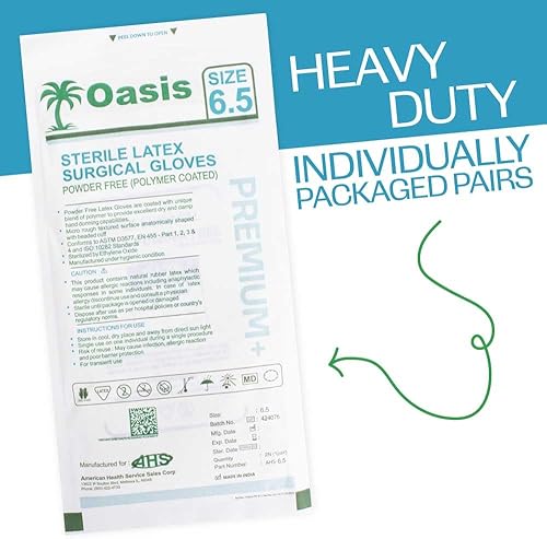 Miniatura 5 de Guantes quirúrgicos de látex sin polvo, tamaño 6.5, 50 parescaja