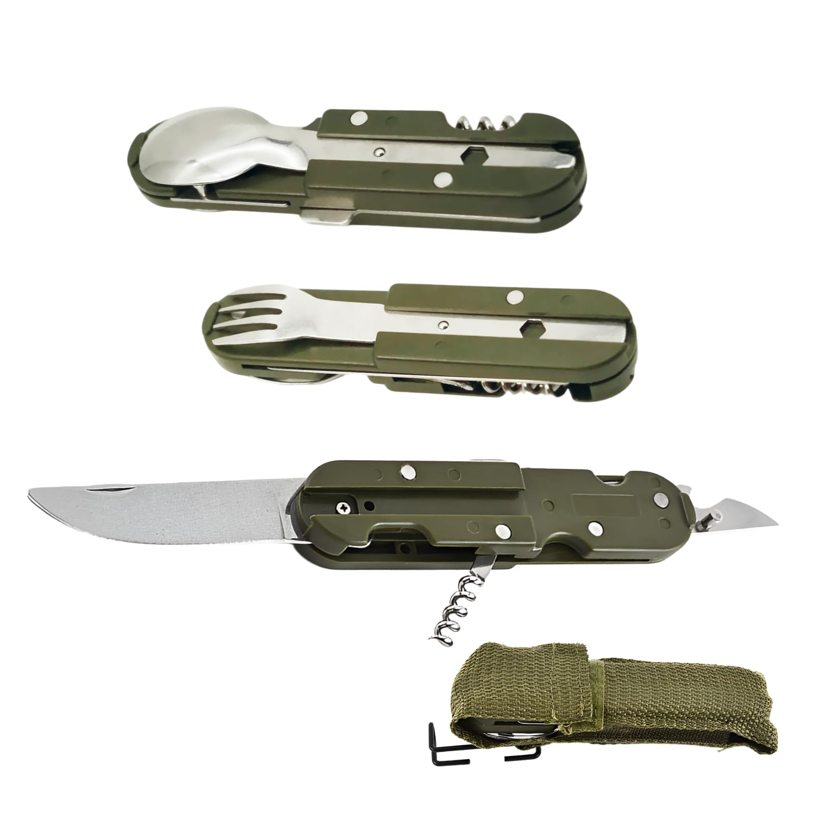 FortuneGlobe Camping Cutlery Foldable Outdoor Cutlery Set with Storage Bag, 5 in 1 Camping Cutlery Set, Camping and Hiking Picnics