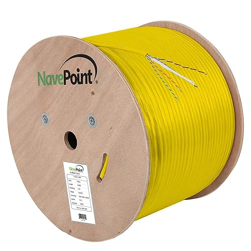 NavePoint Cable Ethernet CAT6A, UTP, clasificación CMR, amarillo, 1000 pies