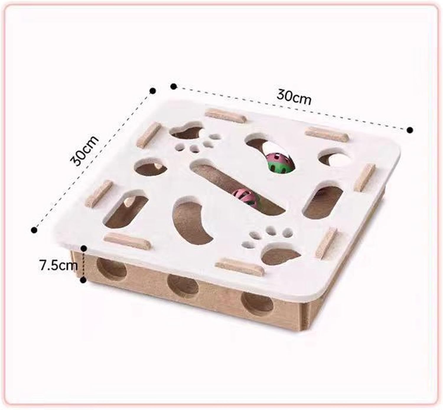 Caja de enriquecimiento de rompecabezas para rascar gatos, caja de lima de uñas de gato con tres bolas de campana y papel de lija en el interior, lima de uñas, alternativa libre de estrés a cortaúñas