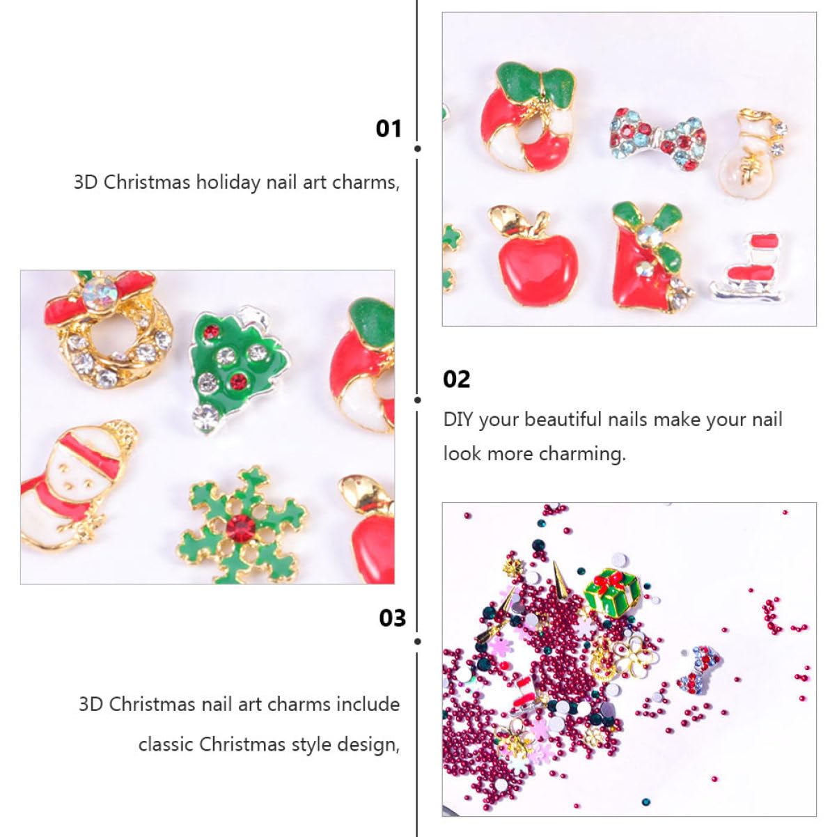 Healeved Charm Natalizi Per Unghie Con Strass e Fiocchi Di Decorazioni Nail Art Per Manicure Fai Da Te e Party