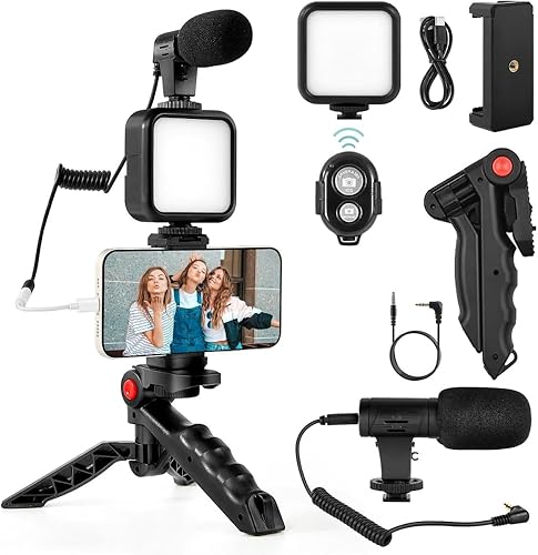 Miniatura 6 de eDealz Kit de inicio de vlogging para iPhone, Android con trípode de 10 pulgadas, 36 luces LED, soporte de teléfono y mini micrófono de escopeta