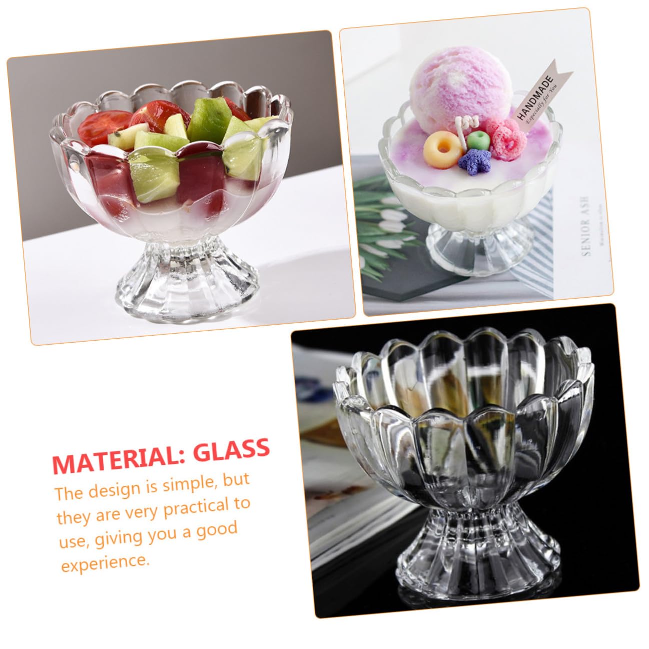 6 pezzi Bicchieri in Vetro per Dessert Trasparenti Coppette Piccole per Gelato Pudding e Frutta Design Pratico e Compatto per Uso Quotidiano