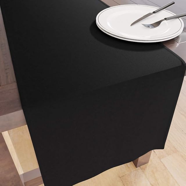 Encasa Table Runner for 8 Seater Dining - Jet Black - Large 40x230 cm, 100% Cotton Plain Dyed Solid Colours Decorative Cloth for Party, Banquet, Restaurant & Outdoors - Machine Washable
