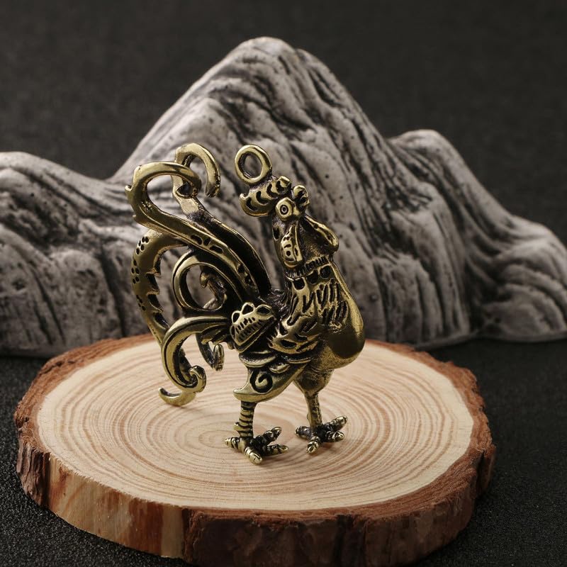 Estatua de gallo en cobre decorativa de escritorio miniatura 6