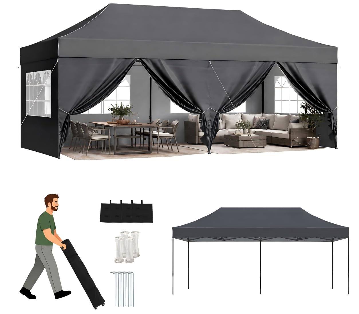 Aoxun 10x20 Pop up Canopy with Sidewalls