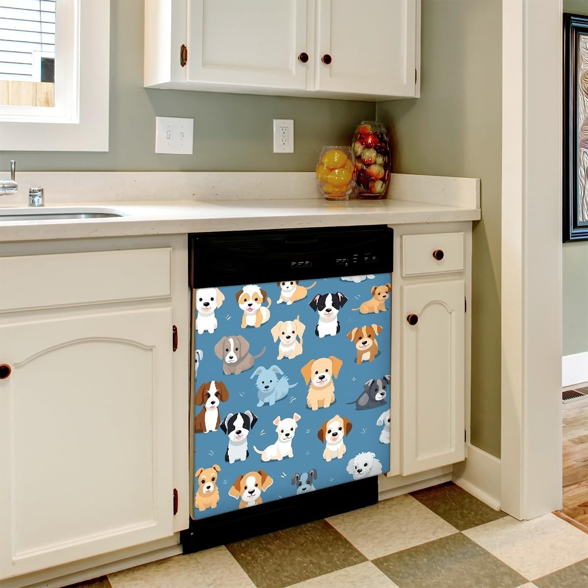 Dishwasher Magnet Cover, Dogs Pattern Magnetic Fridge Panel Decal Washing Machine Panel Cover for Home Kitchen Decor 21 x 26 Inch