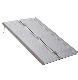 HOMCOM Wheelchair Ramp 4FT, Folding Aluminum Threshold Ramp with Non-Slip Surface, Transition Plates, 600lbs Weight Capacity, Handicap Ramp for Home, Doorways, Curbs, Steps