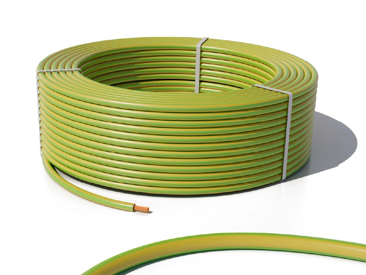 Câble de terre 15 m 6 mm² H07V-U - Câble en cuivre monoconducteur - BV Single Core - Haute capacité - 450/750 V - Certifié VDE - Pour mise à la terre, installation électrique, installations solaires