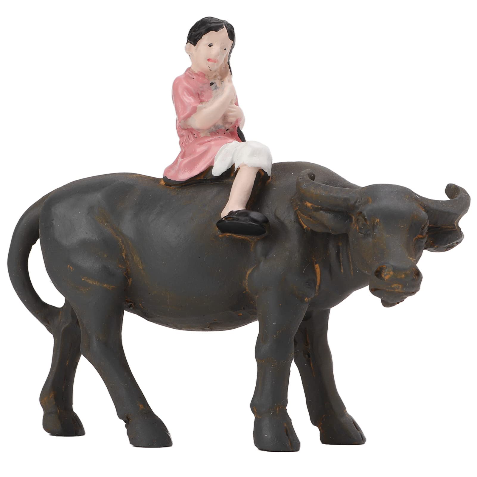 Amazon｜オーナメント 牛に乗る女の子 樹脂彫刻 牛の装飾的な牧歌的な 