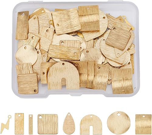 SUPERFINDINGS 80 colgantes de 8 estilos texturizados en blanco, colgantes de latón chapado en oro, dijes chapados en oro para collares, pulseras,