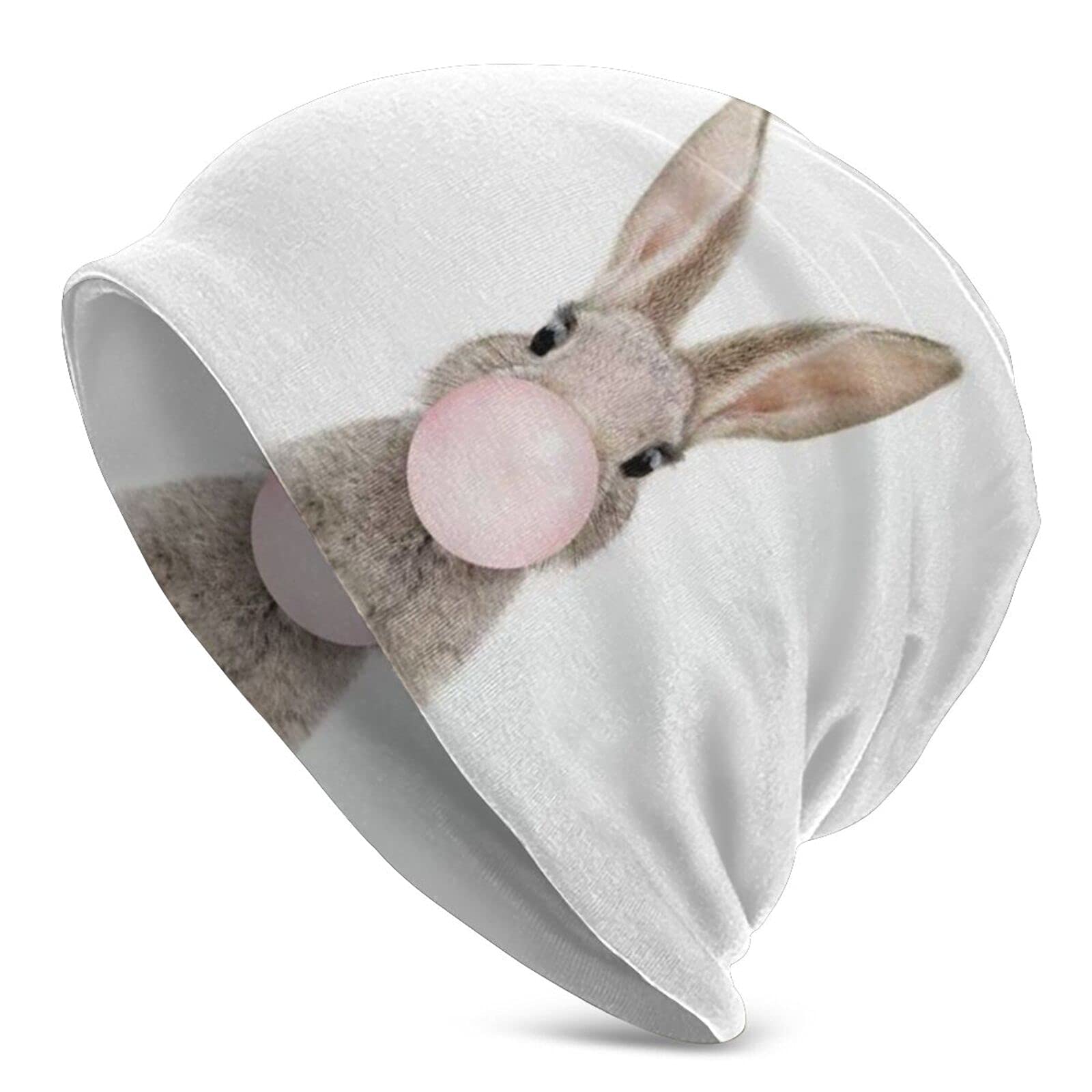 Laiputer Unisex Bunny Rabbit Pink Bubble Gum Art Baggy Slouchy Beanie Chemo Hat Cancer Headwear Knitted Hats Scarf Nightcap For Women Men, One Size