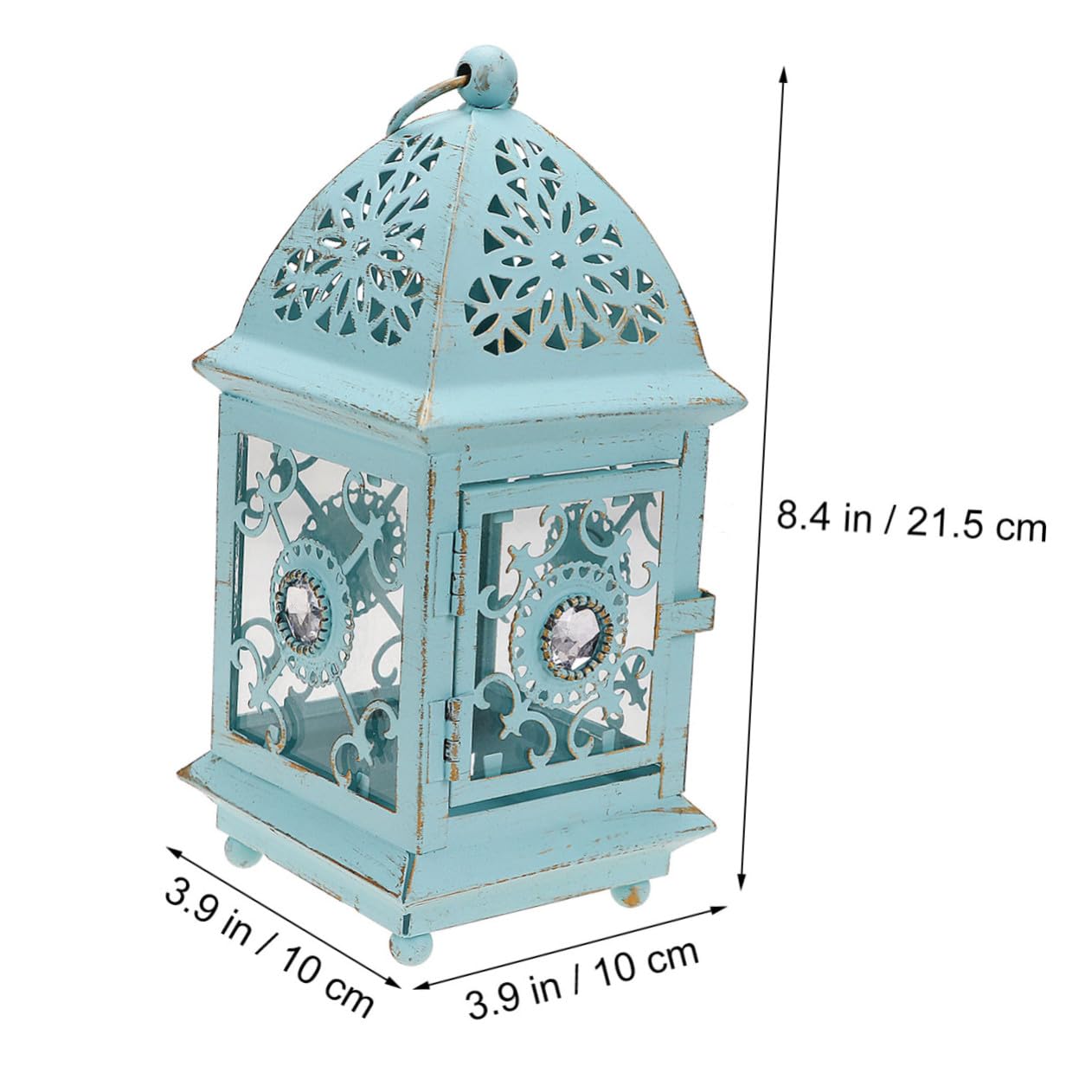Linterna Portavelas de Hierro Azul Rústica y Portátil para Decoración de Mesa y Entrada en Bodas y Eventos Obsequios