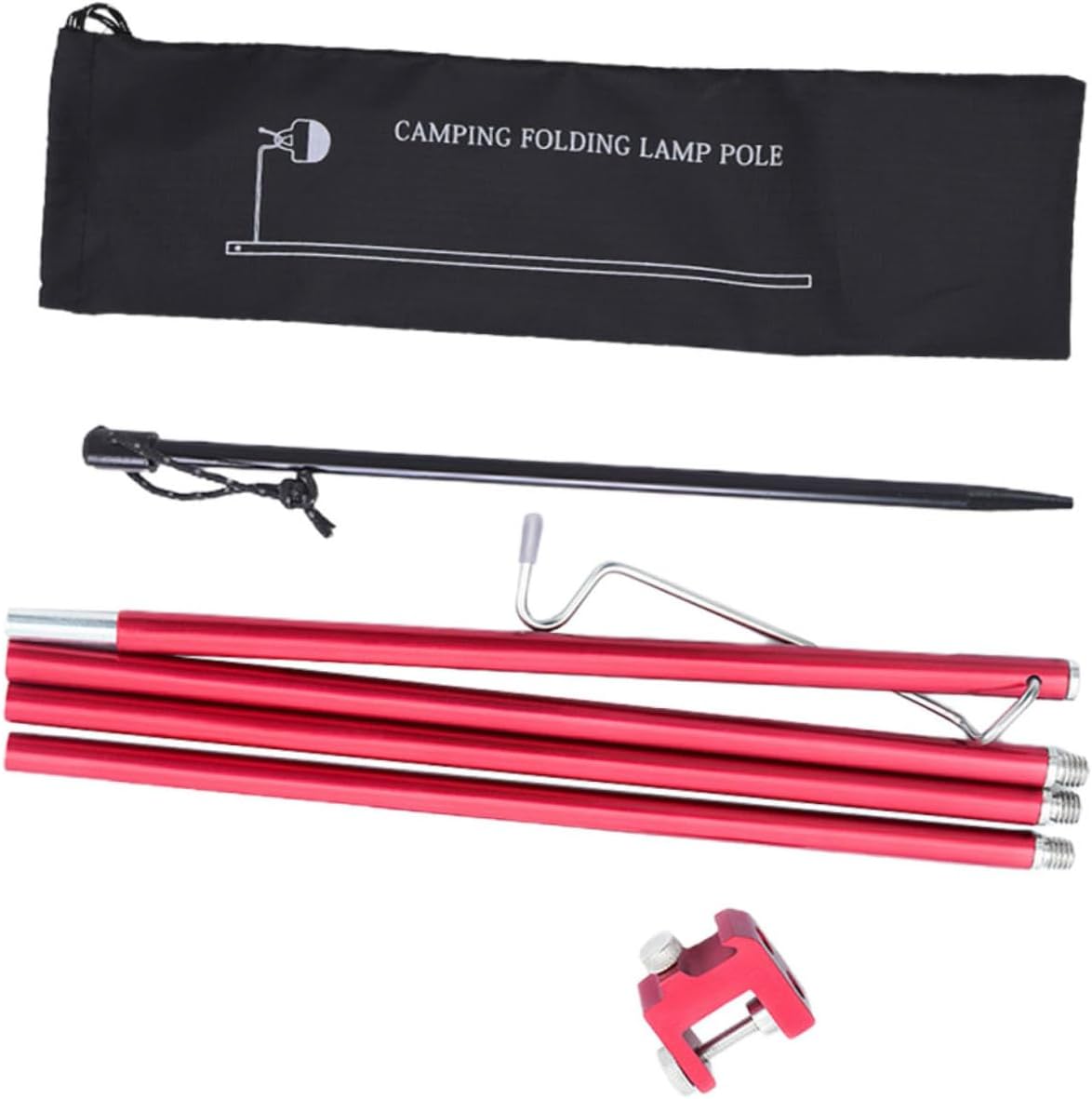 POPETPOP Multipurpose Fishing Lamp Pole Hanging Rack Portable Outdoor Light Stand for Camping Hiking and Fishing Compact and Design Storage Bag Red