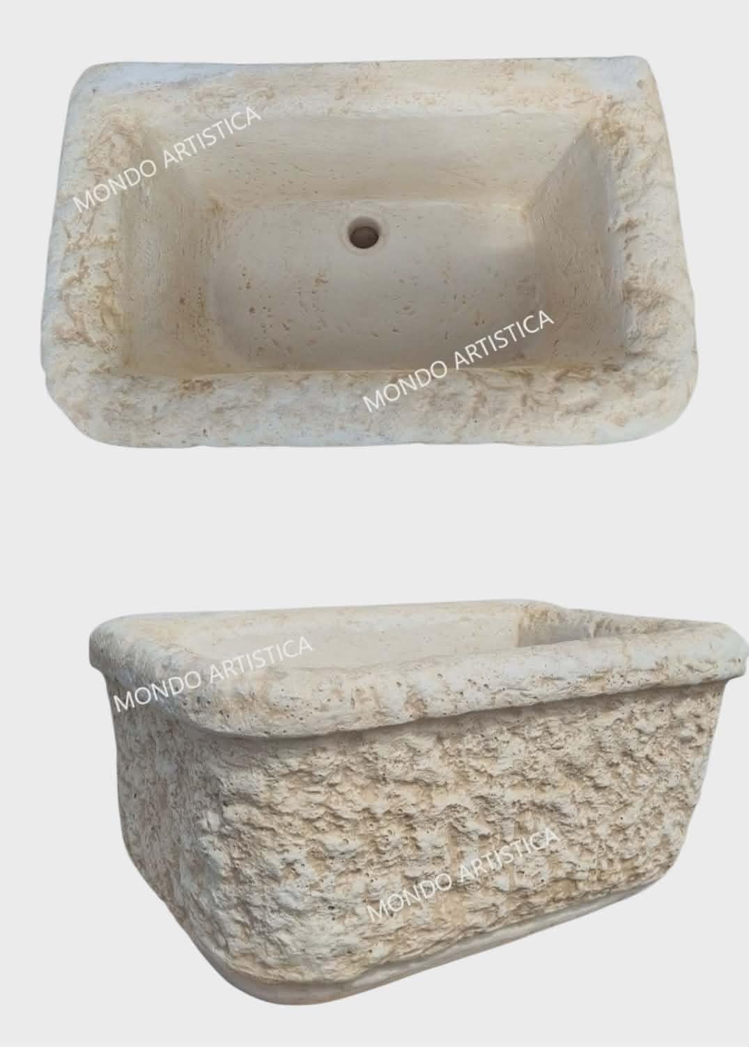 Lavandino Da Esterno In Cemento 60x37x30 Cm, Lavello Fontana da Giardino Artigianale, Resistente Alle Intemperie, Antigelo