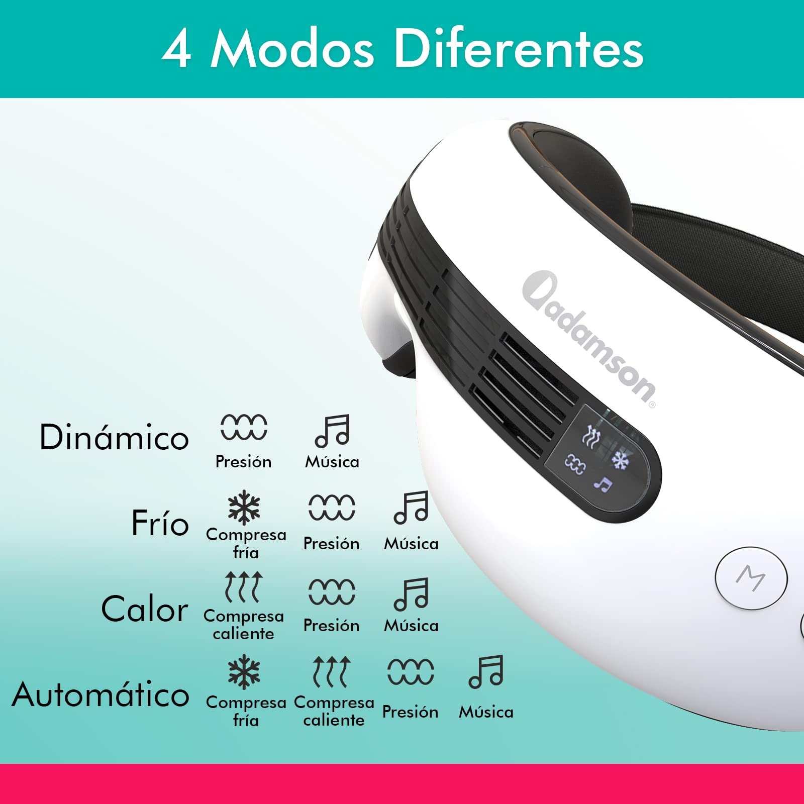 Adamson A80 Masajeador de ojos frío y calor - NUEVO - Batería recargable y Bluetooth - Gafas masajeadoras para presoterapia ocular - Alivia ojos secos, mejora el sueño, migrañas, ojeras | Función de calor y refrigeración con acupresión Shiatsu y correa aj