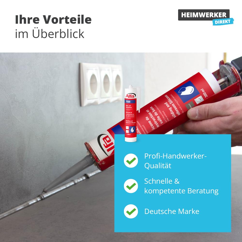 12x Alfa Sanitärsilikon 300 ml Anthrazit – Profi Bau- & Badsilikon (3,6 l) | Profi-Qualität – Essigsäurevernetzendes Silikon mit Pilzschutz - UV-beständig und dauerelastisch für Dehnungsfugen