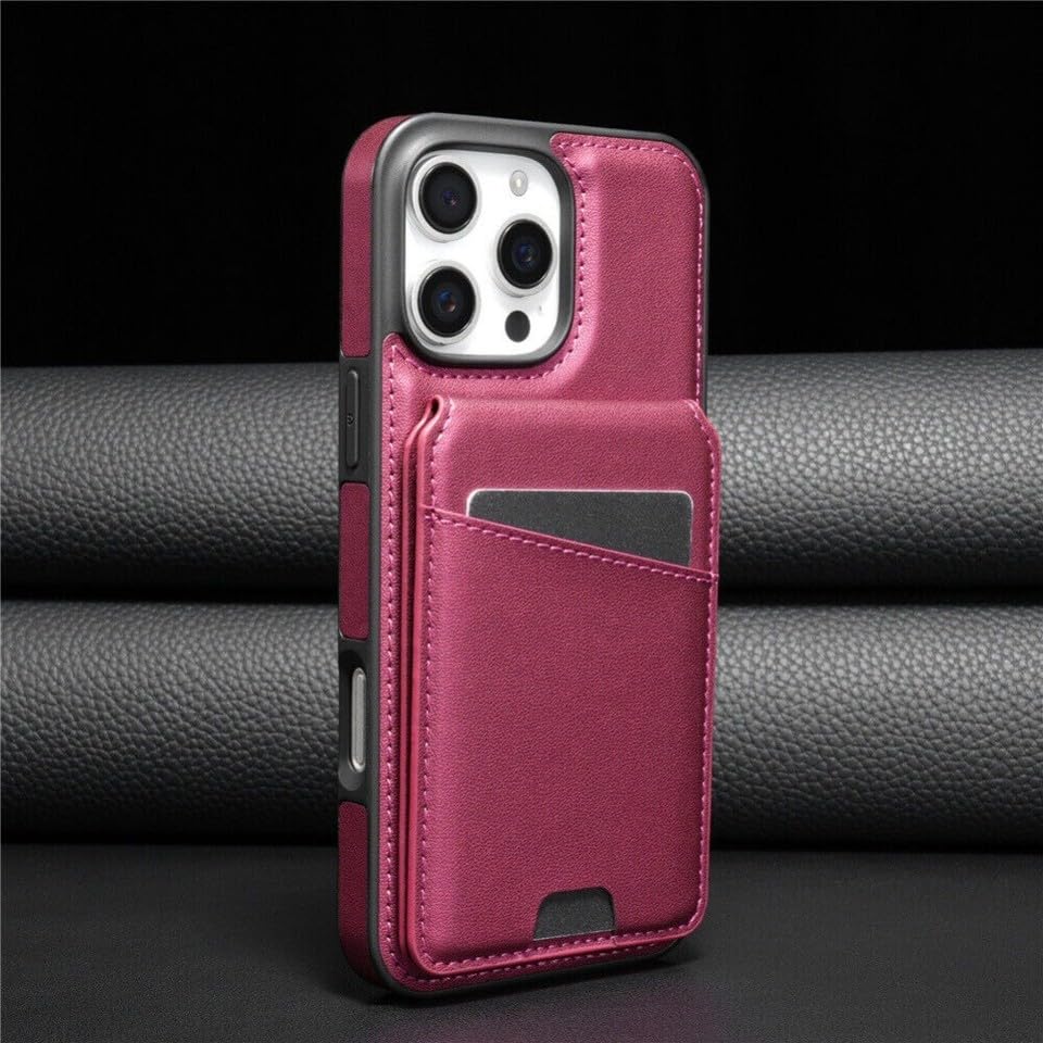 Étui iPhone 15 Plus rouge foncé housse portefeuille en cuir à rabat magnétique 6,7 pouces