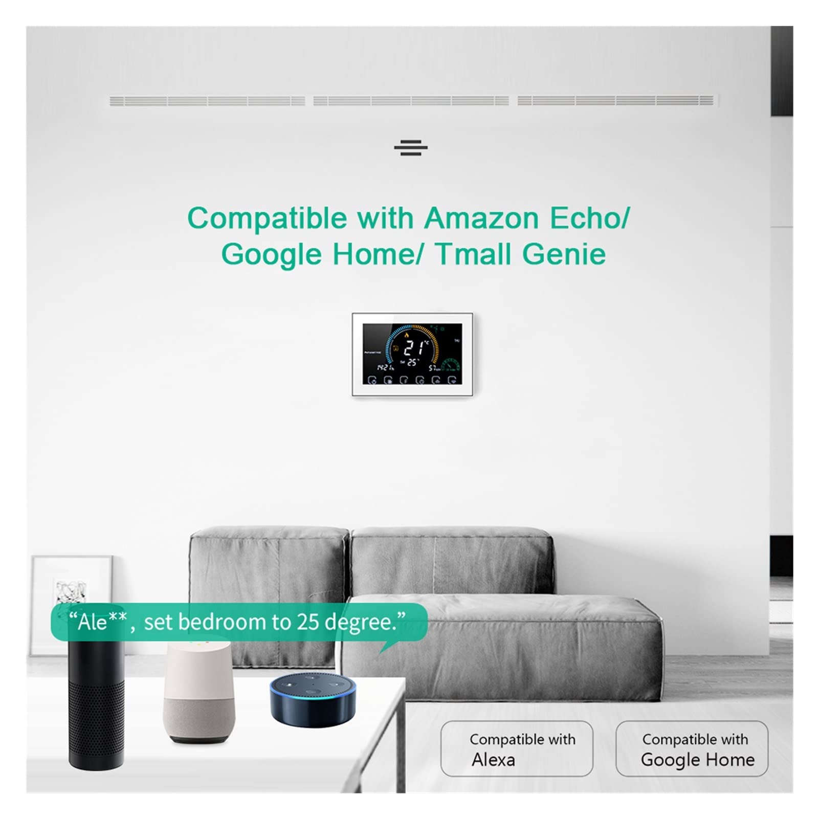 Termómetro interior higrómetro digital Controlador de temperatura del termostato del hogar inteligente WiFi for el soporte de calefacción de agua Google Home Alexa Control de voz Aplicación LCD Termos