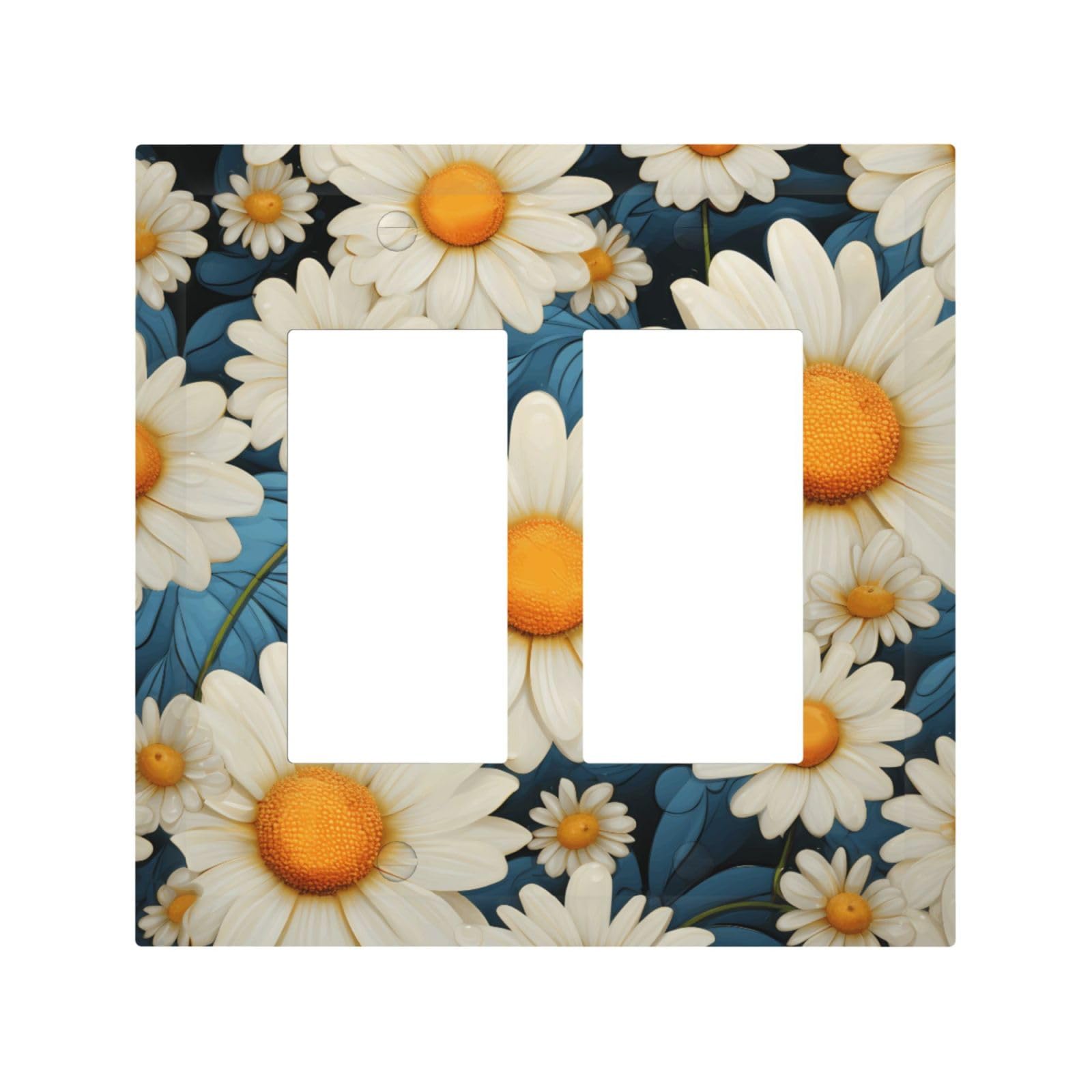 2-Gang Decorator Wall Plate Daisy Light Switch Cover Double Toggle Receptacle Wall Plate Mid Size 4.9" x 5" Wallplate Unbreakable Polycarbonate Outlet Faceplates Covers