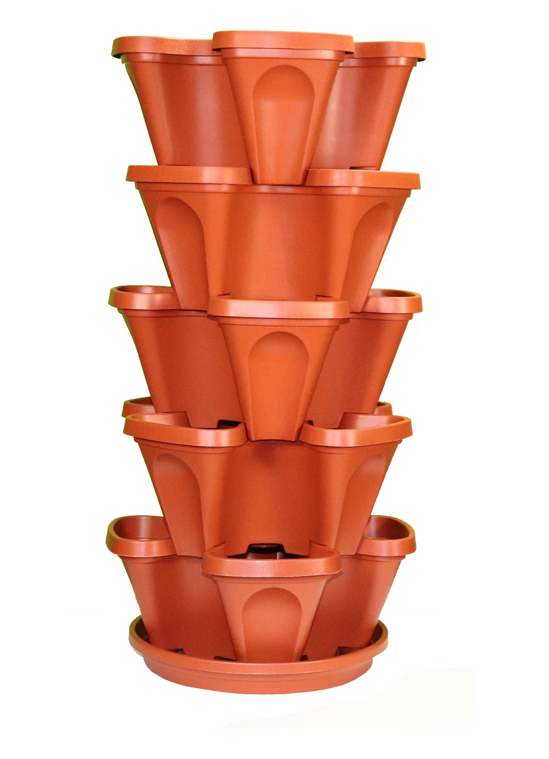 5-Tier (2-Pack) 13x13x6 Strawberry Stackable Planter, 10 Total planters - Terracotta Color