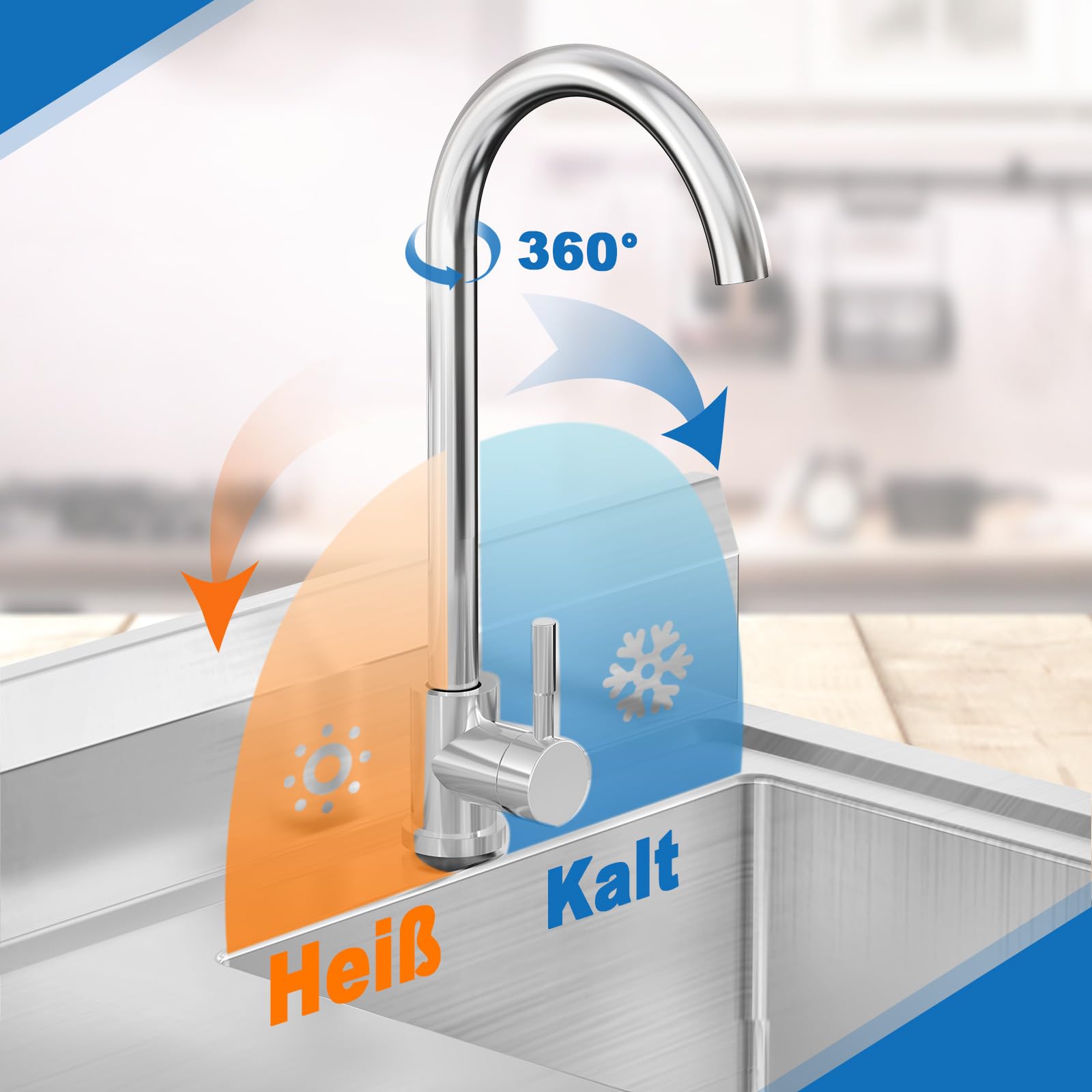 Spültisch edelstahl freistehend mit Schublade – Profi Spülbecken mit Arbeitsfläche, 360° Wasserhahn, Ablage & Unterschrank, Gastro Spüle für Küche, Gastronomie, Garten & Waschküche