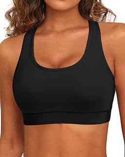 Holipick Women's Racerback Sports Bra Bikini Top - Modest Scoop Neck Padded Swim Top for Active Swimming