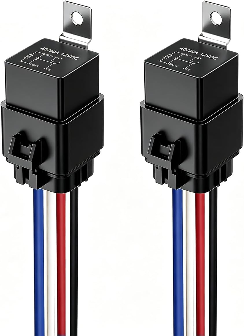 Gebildet 2pcs 40/30 Amp Waterproof Relay Switch 12AWG Harness Set with Built-in Diode- 12V DC 4-Pin SPST Automotive Relays Hot Wires