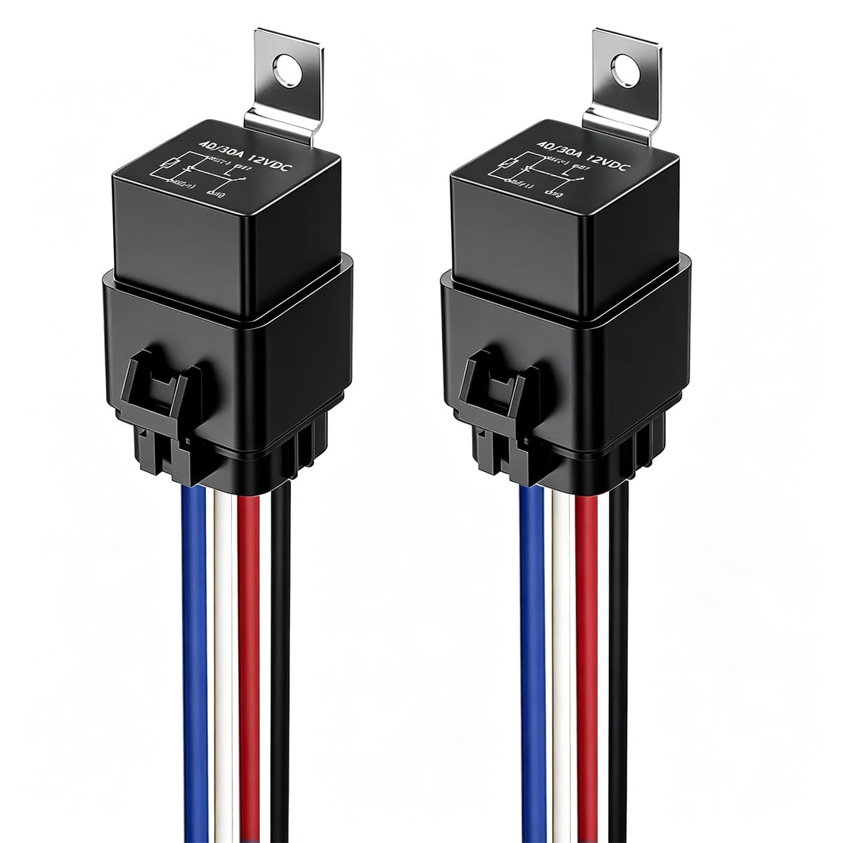 Gebildet 4Pin-12V-2Pcs 2Pcs 40/30 Amp Waterproof Relay Switch 12Awg Harness Set With Built-In Diode- 12V Dc 4-Pin Spst Automotive Relays Hot Wires
