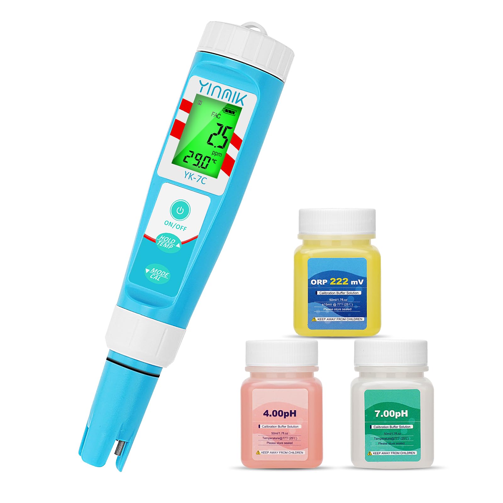 7 in 1 Pool pH Messgerät, Digitales pH- und Chlormessgerät, Salzgehaltmessgerät für Salzwasserpools, YINMIK All-in-One pH CL Salz ORP TDS EC Temperatur Prüfer für Aquarium Hydroponik Trinkwasser