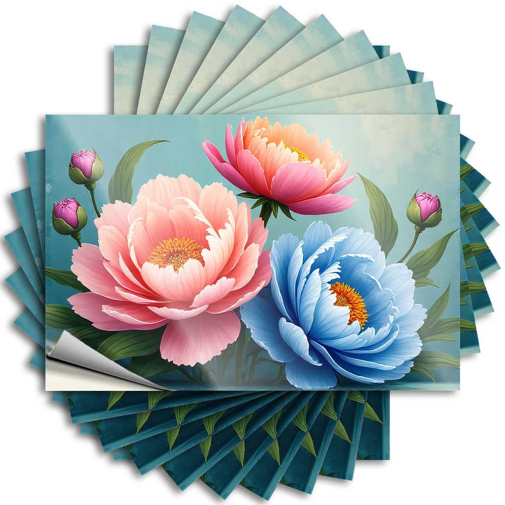 Abipuir Car Stickers and Decals Colorful Peonies in Bloom Stickers 10Pcs Car Stickers for Women Decals for Cars(6X9CM)