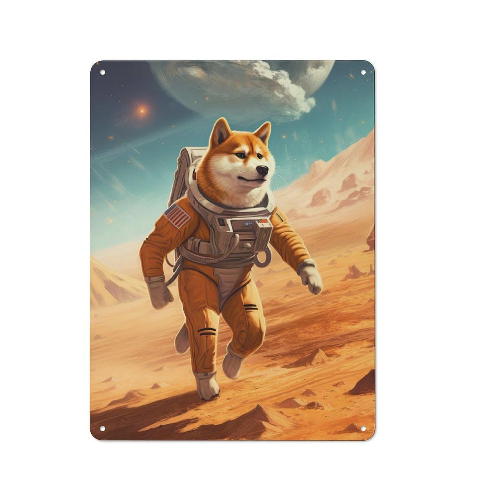 Junmoney Shiba Inu Mars For Garden Room Or Summerhouse, Retro Metal Sign 40X30cm, For Metal Sign Collectors, For Vintage Wall Decor Fans