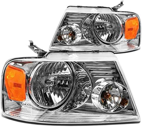 DNA MOTORING HL-OH-F1504-CH-AM Chrome Amber Headlights Replacement Compatible with 04-08 F150/06-08 Mark LT